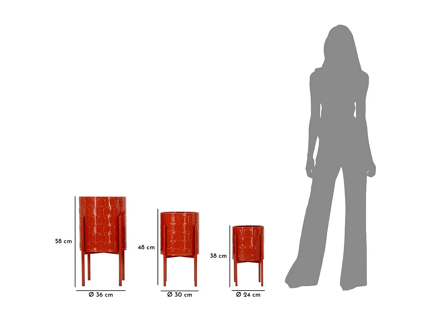 Zestaw 3 doniczek MF426, Czerwony, 36x36x56,5 cm, Seven Design