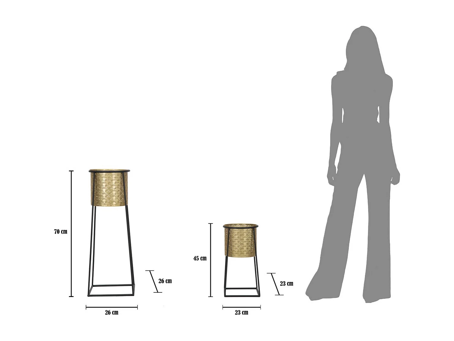Lot de 2 Cache Pots MF392, Or, 26x26x70 cm, Seven Design
