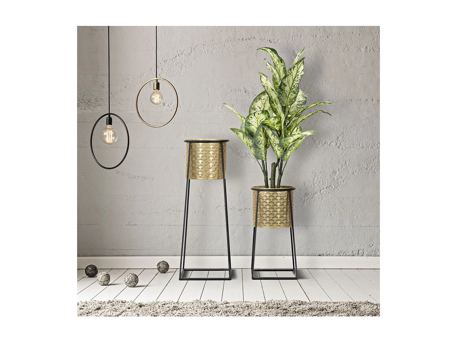 Lot de 2 Cache Pots MF392, Or, 26x26x70 cm, Seven Design