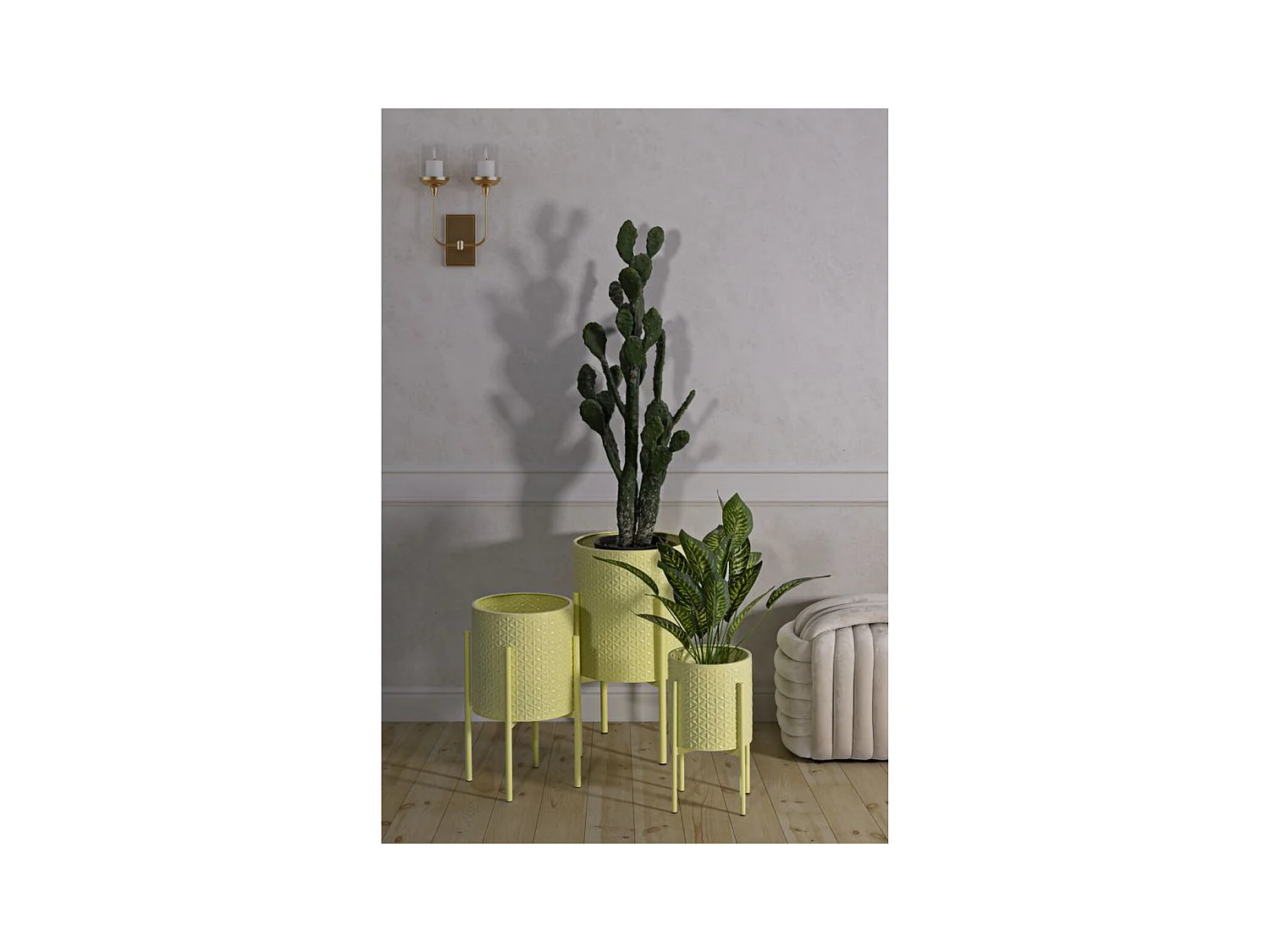 Lot de 3 Cache Pots MF424, Jaune, 36x36x56,5 cm, Seven Design