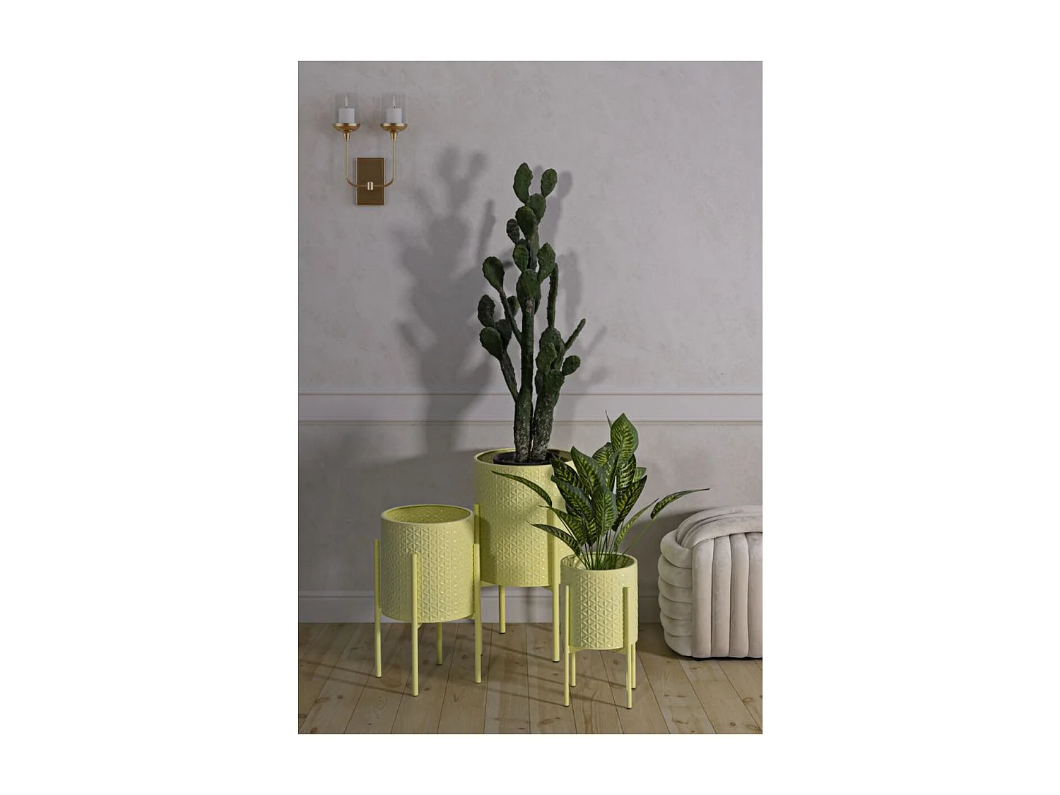 Conjunto de 3 Vasos para Plantas MF424, Amarelo, 36x36x56,5 cm, Seven Design