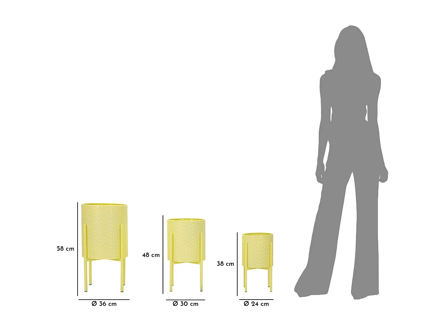 Conjunto de 3 Vasos para Plantas MF424, Amarelo, 36x36x56,5 cm, Seven Design