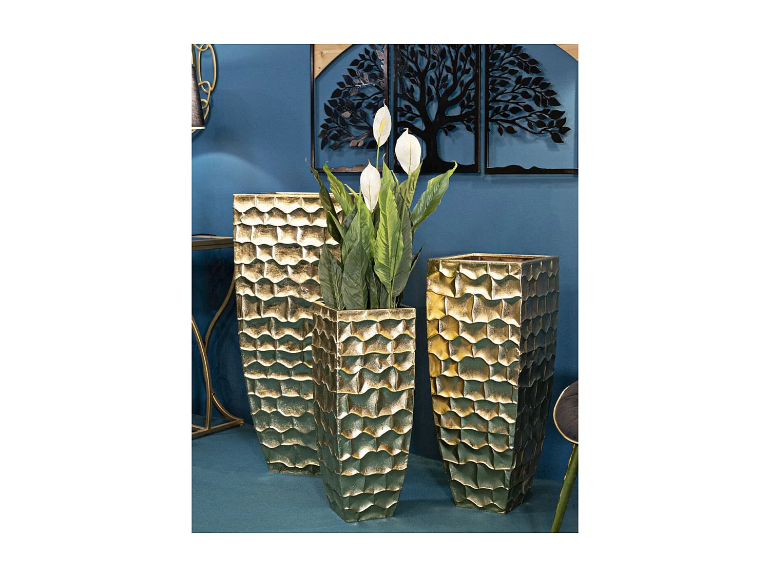 Lot de 3 Pots Décoratifs MF421, Or, 38x38x94 cm, Seven Design