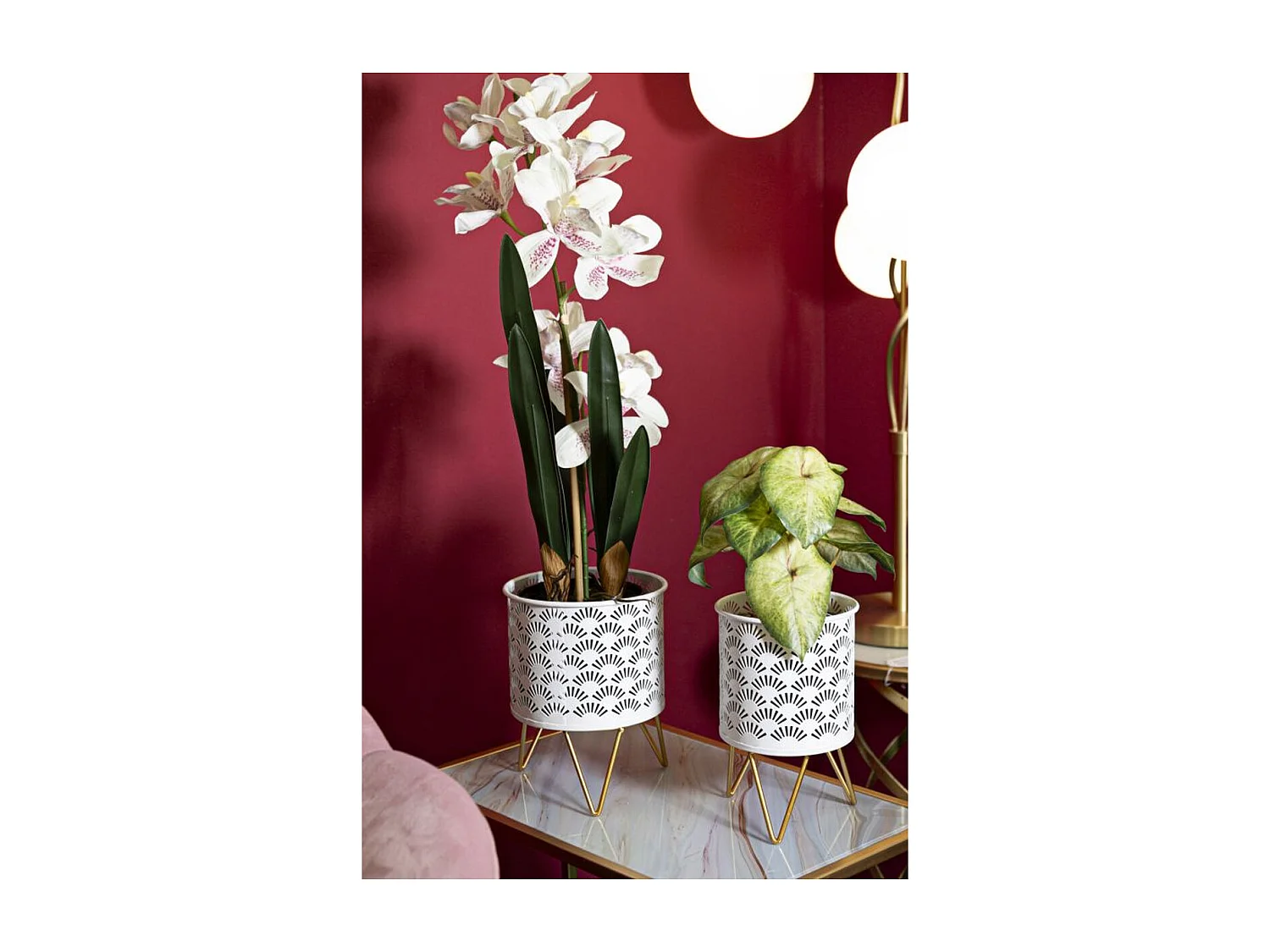 Lot de 2 Cache Pots MF412, Or, 16x16x20 cm, Seven Design