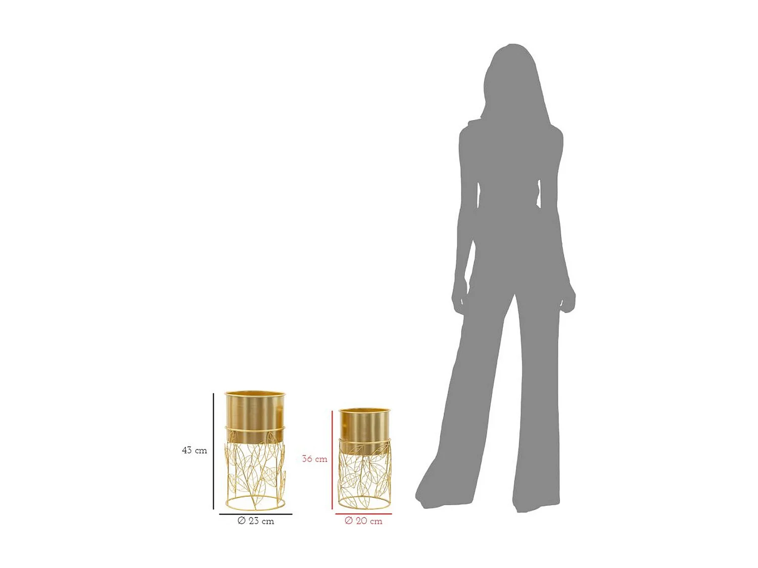 Lot de 2 Cache Pots MF393, Or, 23x23x43 cm, Seven Design