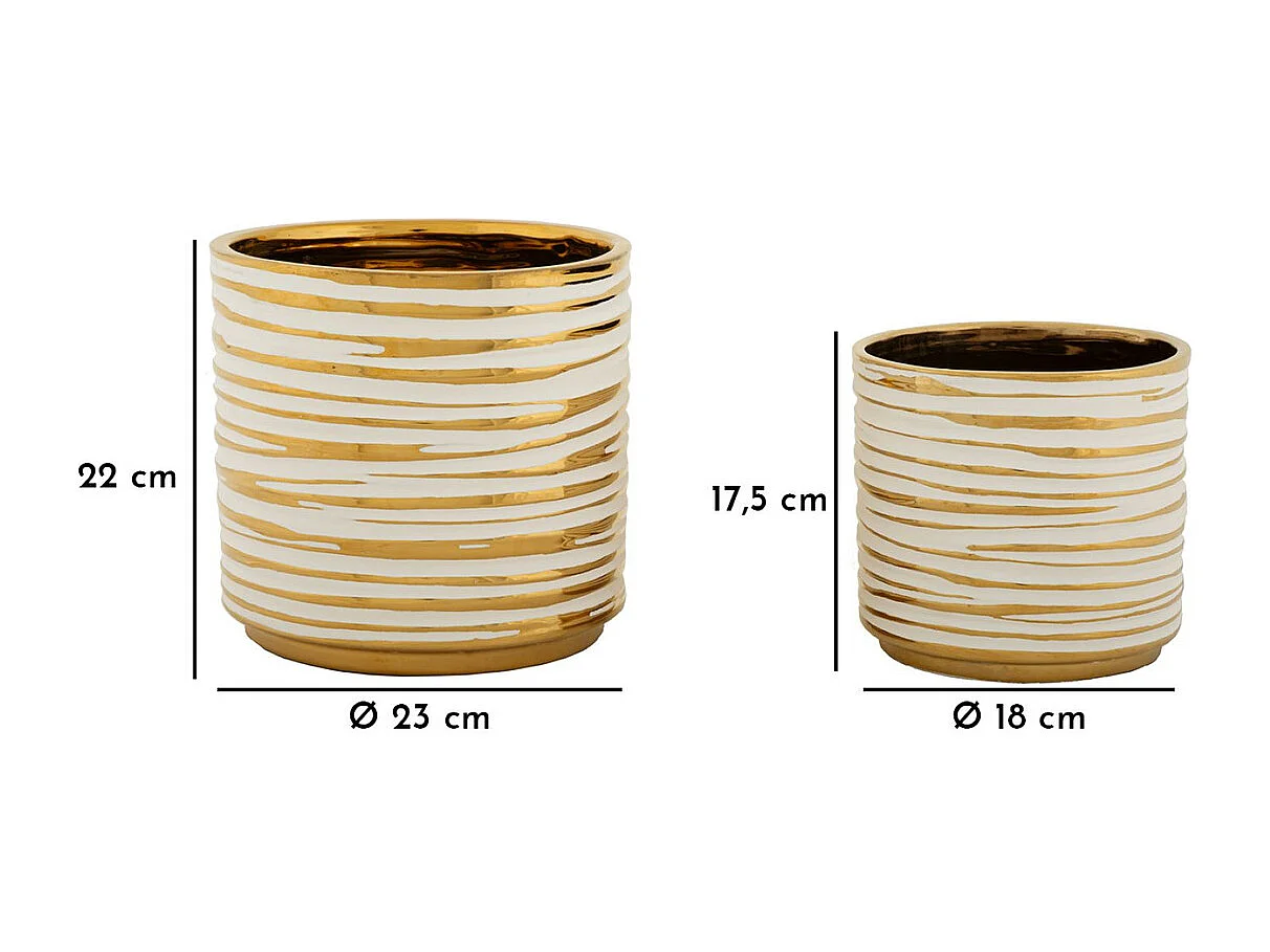 Lot de 2 Pots Décoratifs MF385, Or, 23x23x22 cm, Seven Design