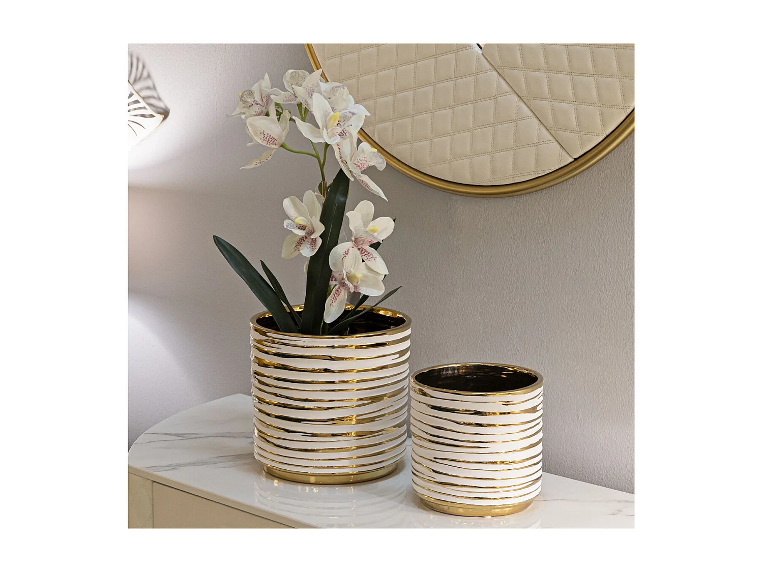 Lot de 2 Pots Décoratifs MF385, Or, 23x23x22 cm, Seven Design