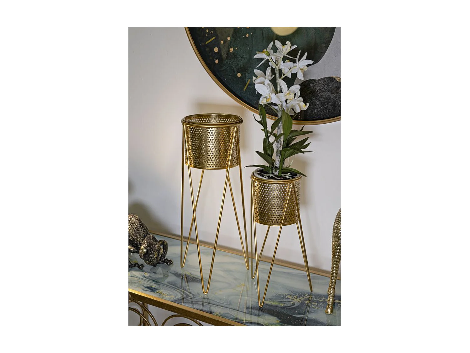 Lot de 2 Cache Pots MF404, Or, 21x20x46 cm, Seven Design