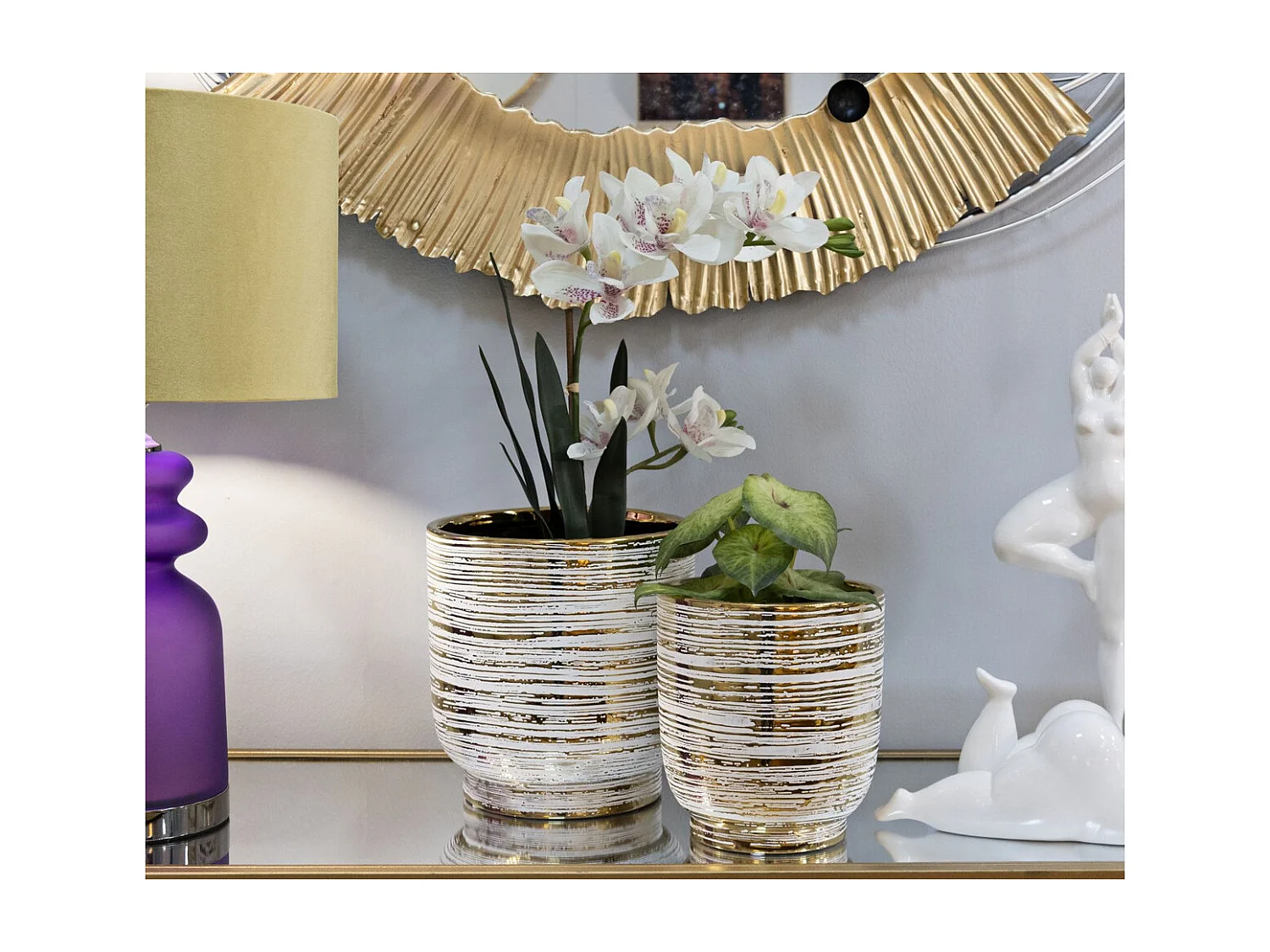 Lot de 2 Pots Décoratifs MF387, Or, 23x23x24 cm, Seven Design