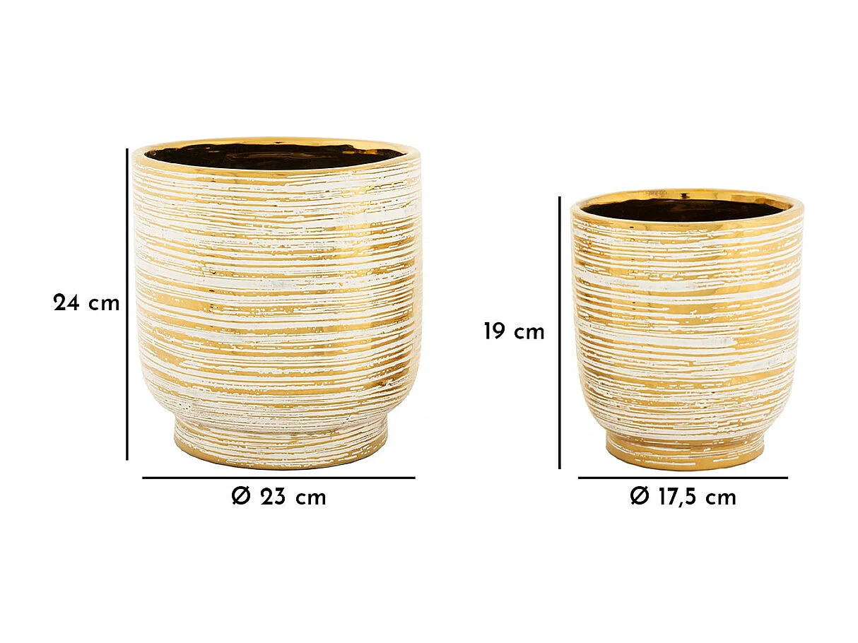 Lot de 2 Pots Décoratifs MF387, Or, 23x23x24 cm, Seven Design