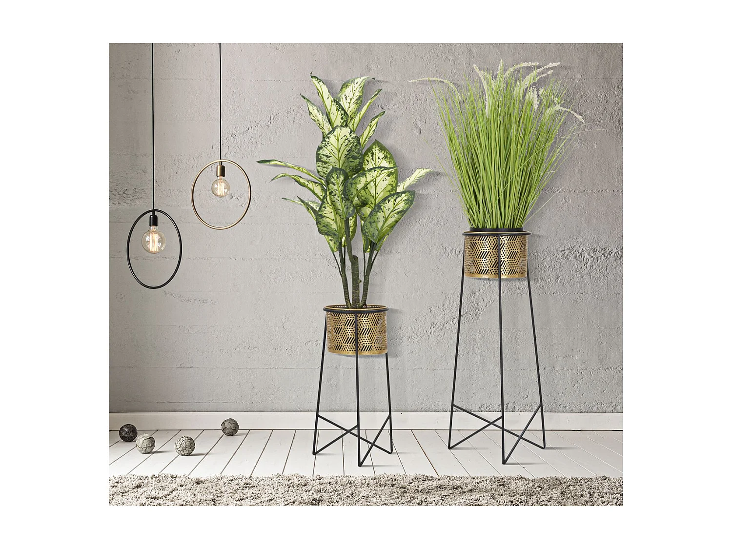 Lot de 2 Cache Pots MF395, Or, 37x37x76 cm, Seven Design