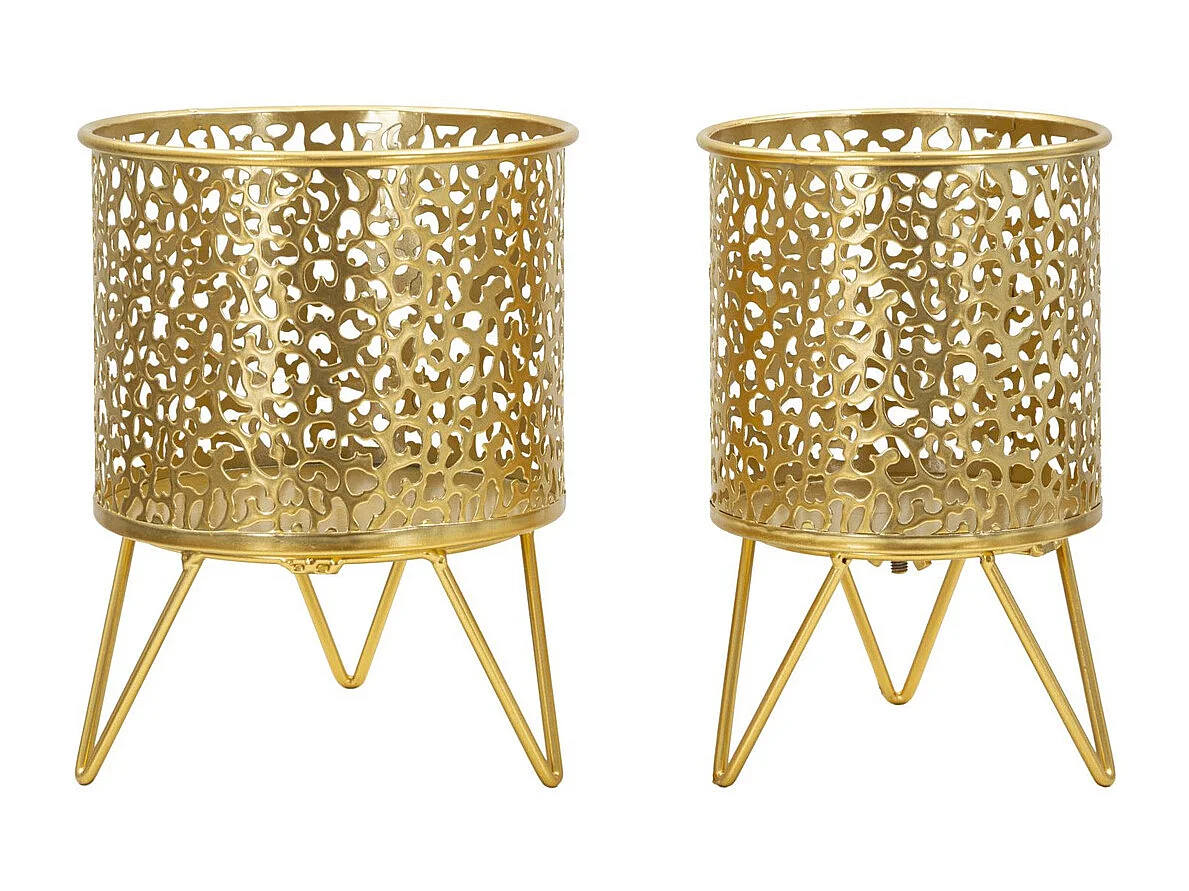 Lot de 2 Cache Pots MF415, Or, 16x16x20 cm, Seven Design