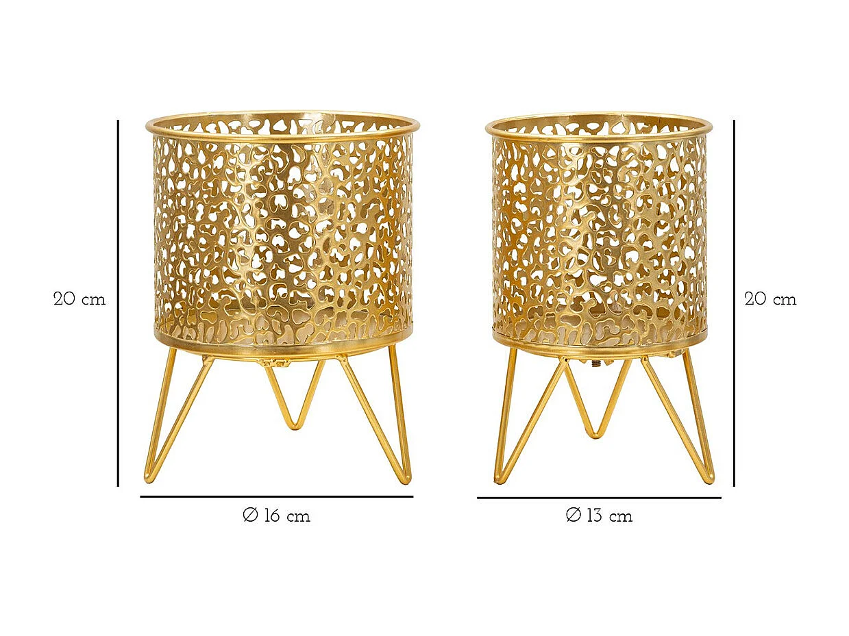 Lot de 2 Cache Pots MF415, Or, 16x16x20 cm, Seven Design