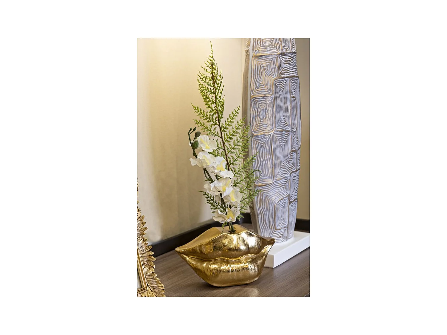 Vase Décoratif Bouche, Or, 23x8x12 cm, Seven Design