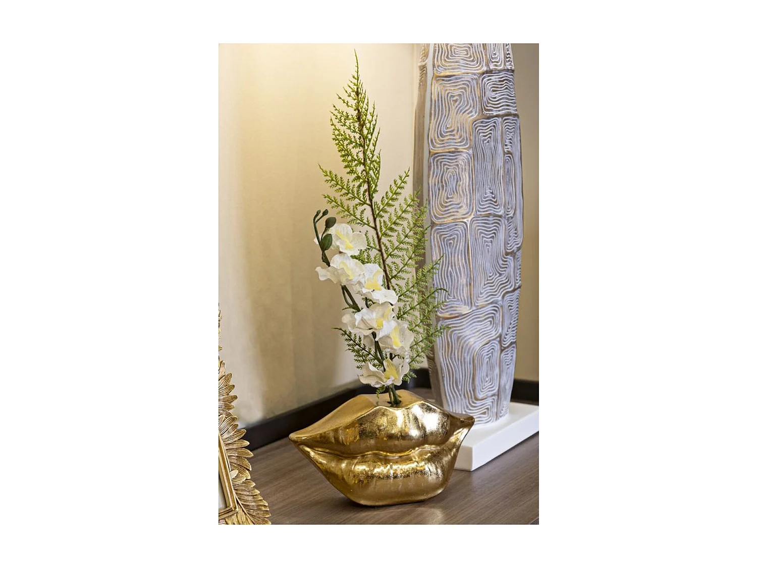 Vase Décoratif Bouche, Or, 23x8x12 cm, Seven Design