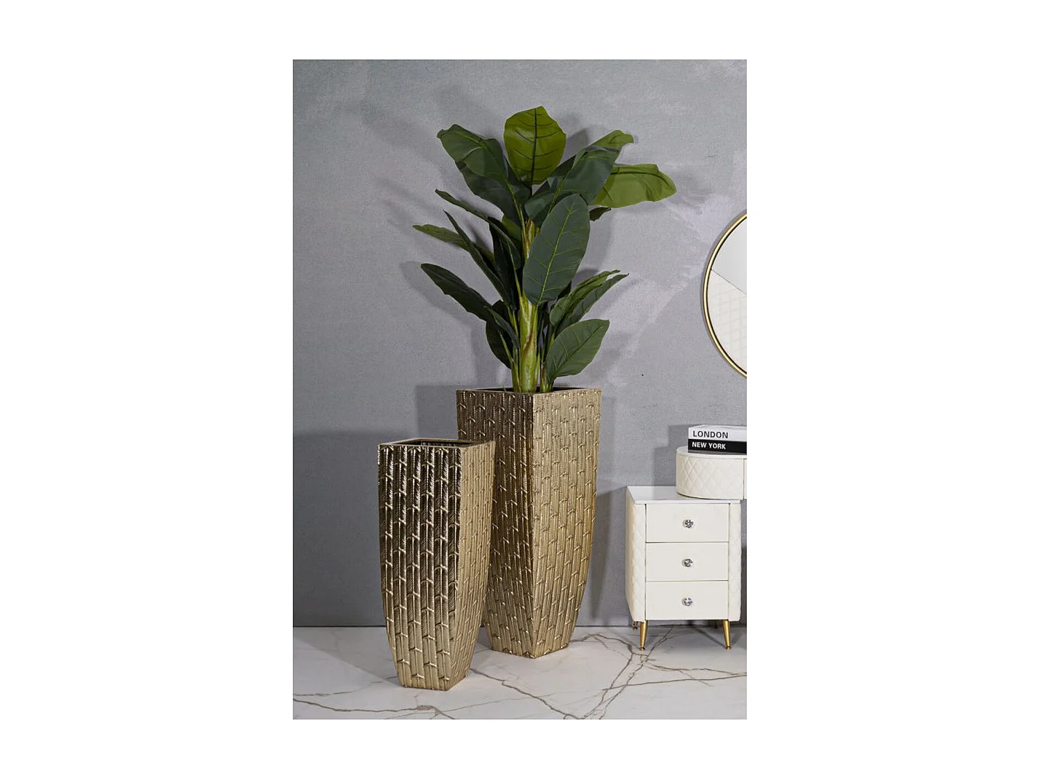 Lot de 2 Pots Décoratifs MF388, Or, 40x40x99 cm, Seven Design