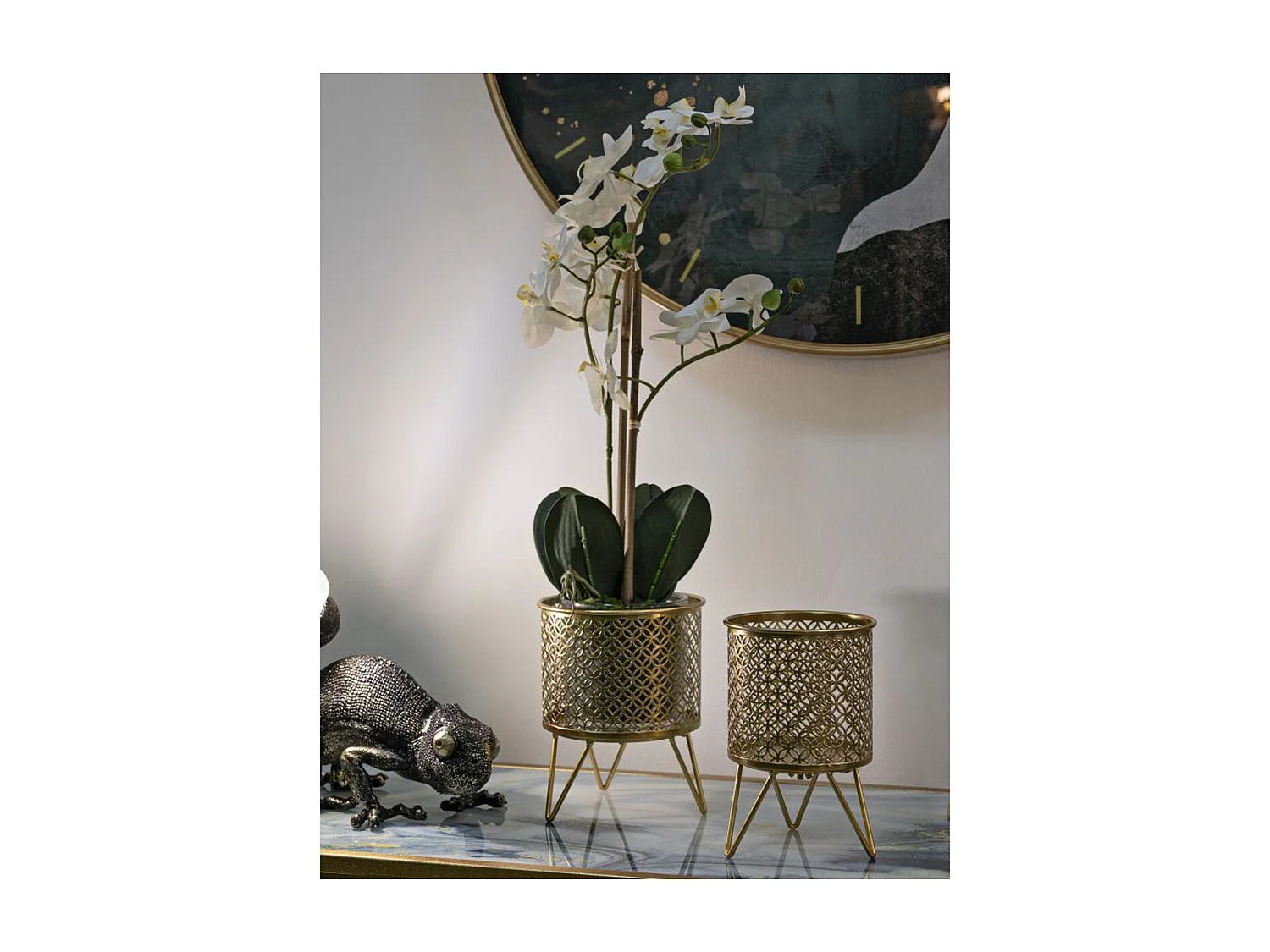 Lot de 2 Cache Pots MF413, Or, 16x16x20 cm, Seven Design