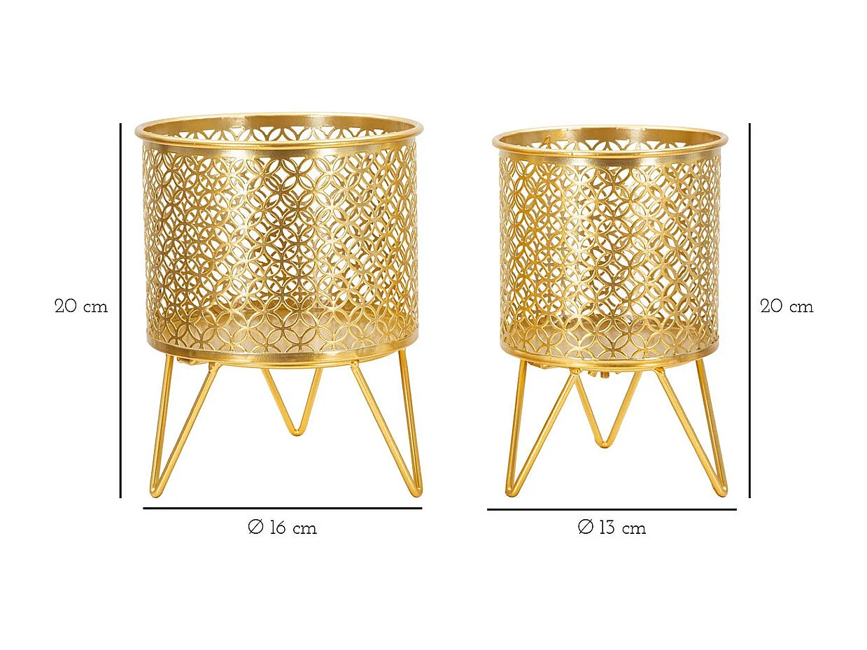 Lot de 2 Cache Pots MF413, Or, 16x16x20 cm, Seven Design