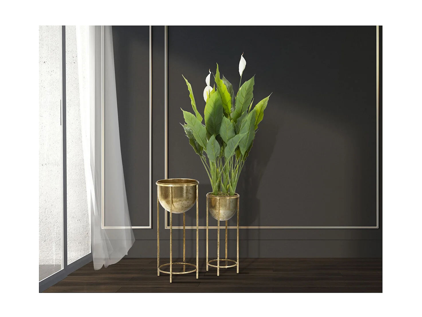 Lot de 2 Cache Pots MF402, Or, 27x27x62 cm, Seven Design