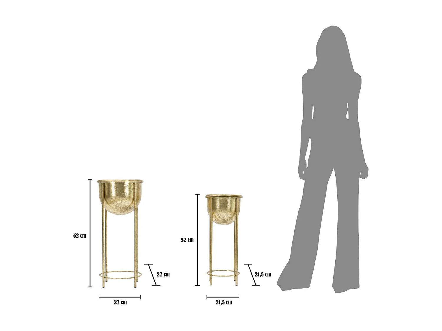 Lot de 2 Cache Pots MF402, Or, 27x27x62 cm, Seven Design