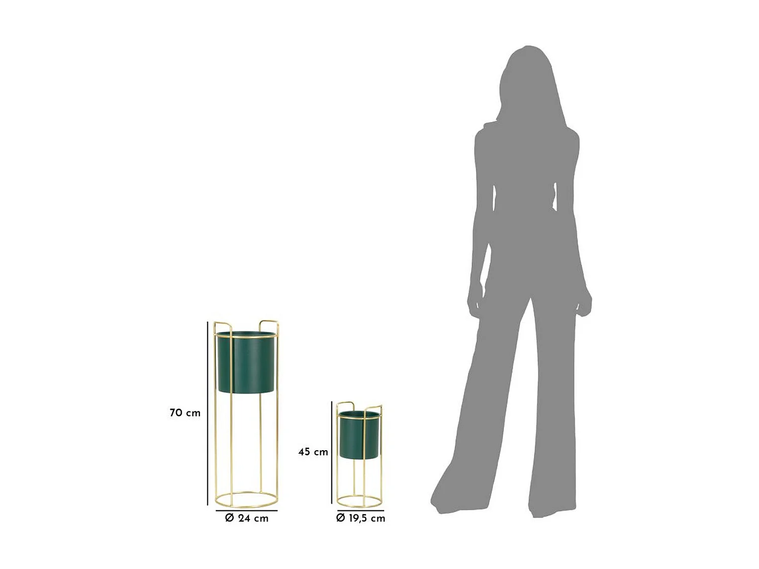 Zestaw 2 doniczek MF390, Zielony, 24x24x70 cm, Seven Design