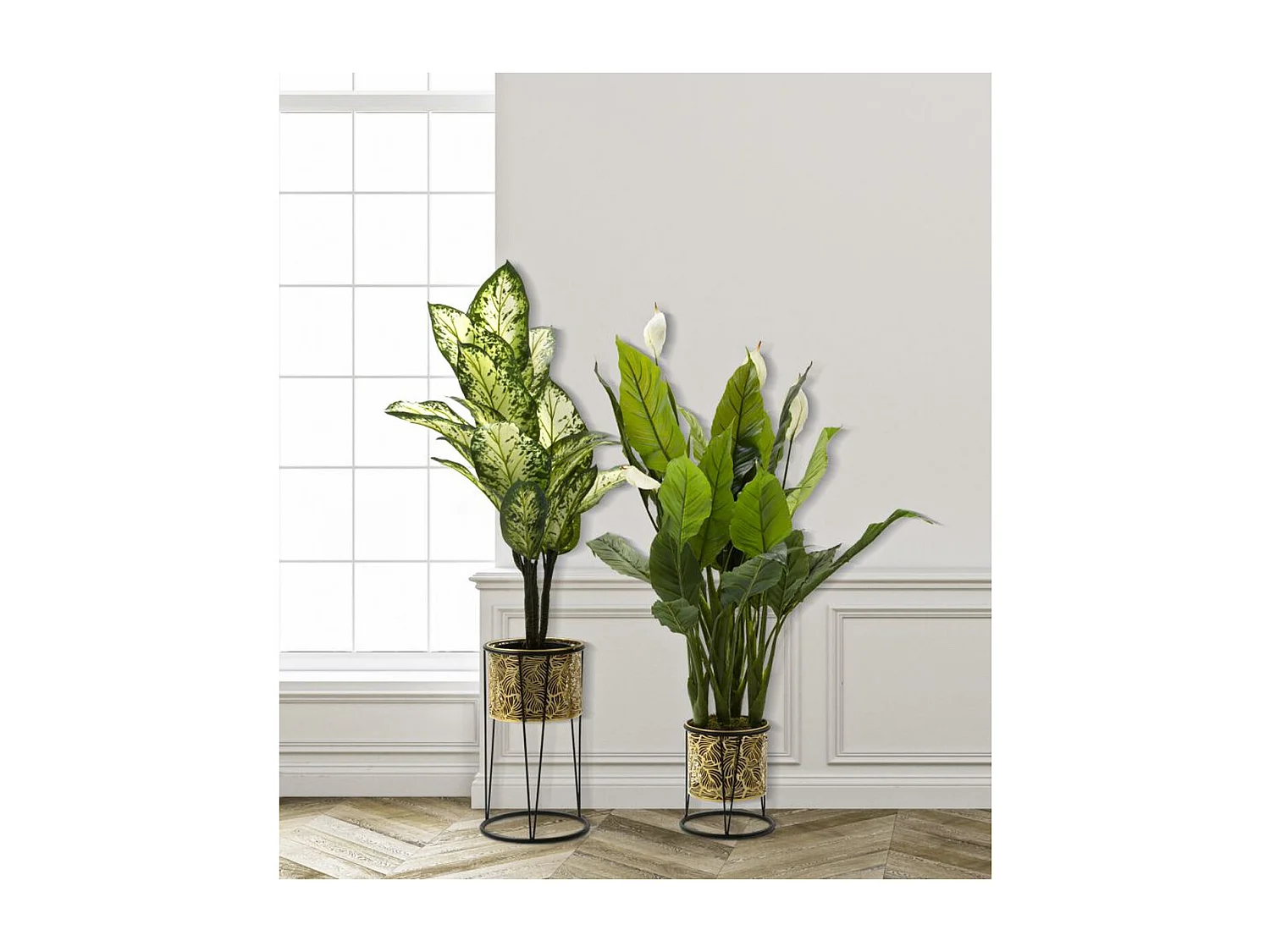 Conjunto de 2 Vasos para Plantas MF399, Ouro, 21x21x40 cm, Seven Design