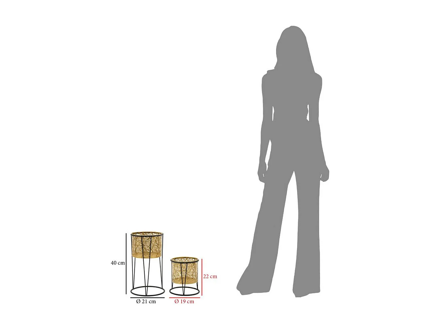 Conjunto de 2 Vasos para Plantas MF399, Ouro, 21x21x40 cm, Seven Design