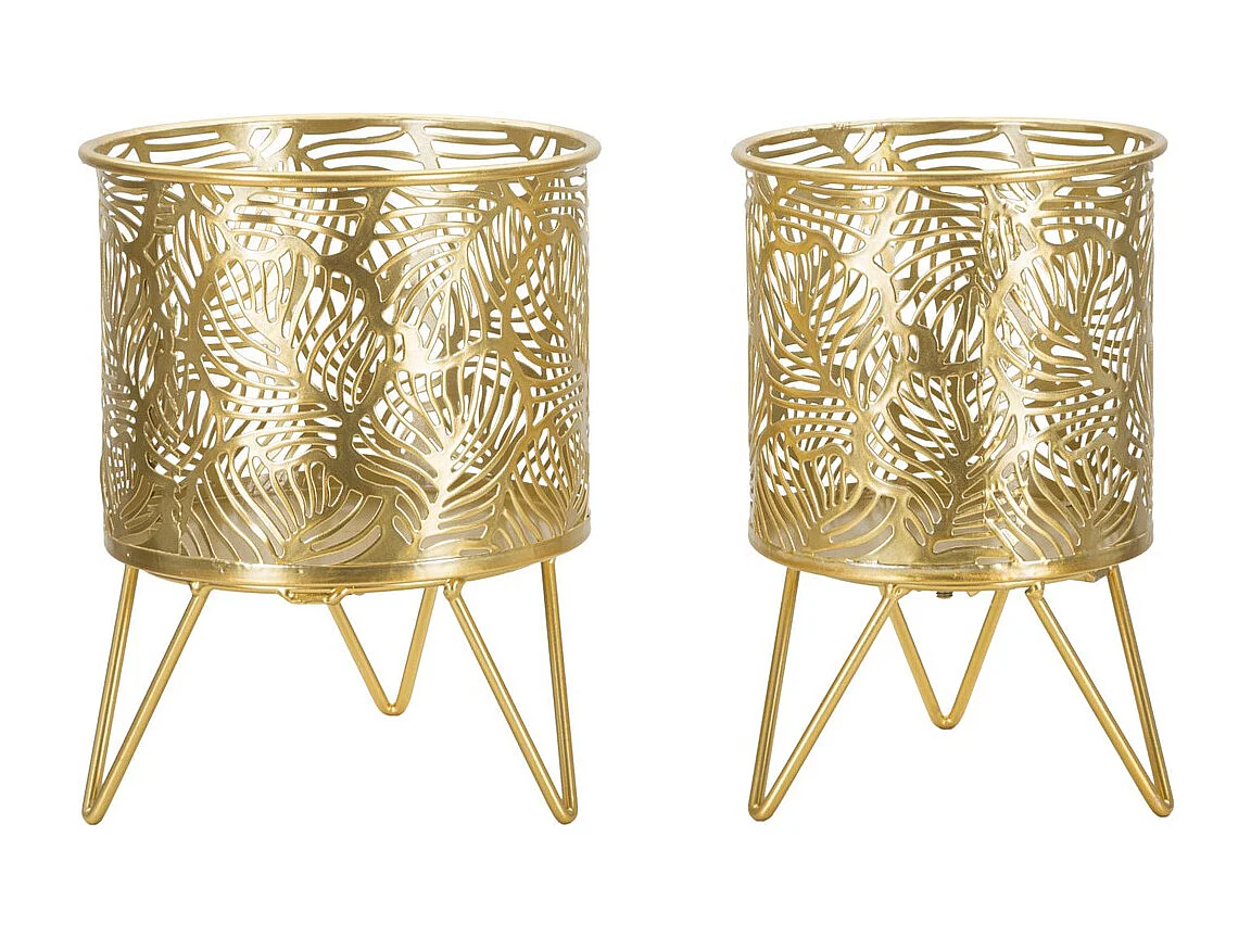 Lot de 2 Cache Pots MF414, Or, 16x16x20 cm, Seven Design