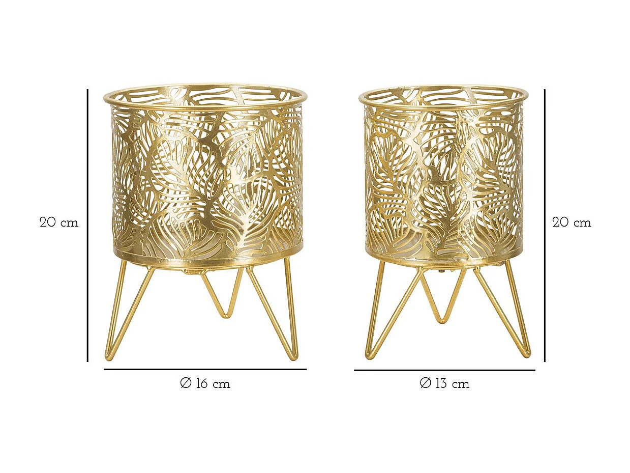 Lot de 2 Cache Pots MF414, Or, 16x16x20 cm, Seven Design