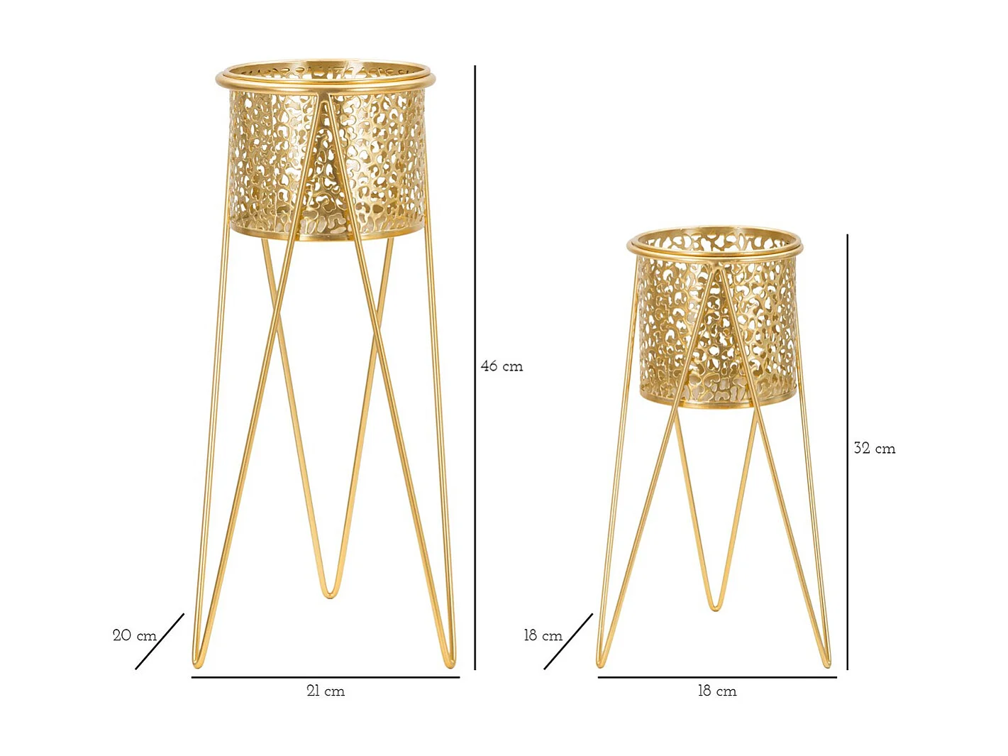 Lot de 2 Cache Pots MF403, Or, 21x20x46 cm, Seven Design