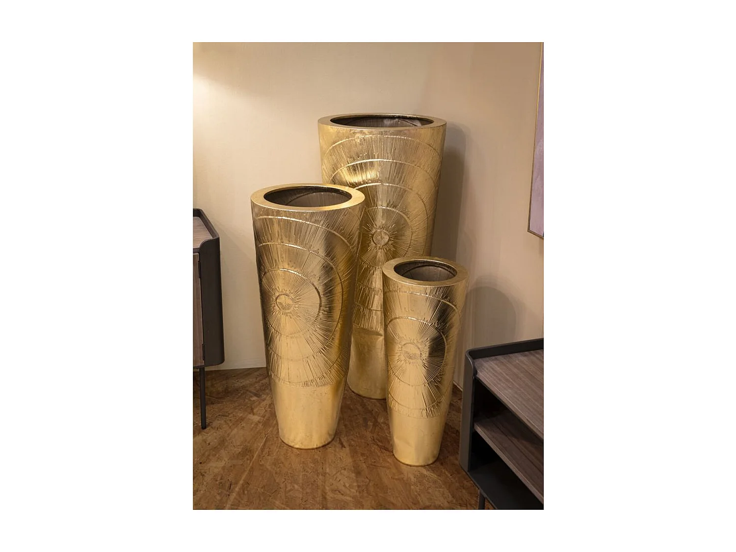 Lot de 3 Pots Décoratifs MF418, Or, 50,8x50,8x114,9 cm, Epikasa