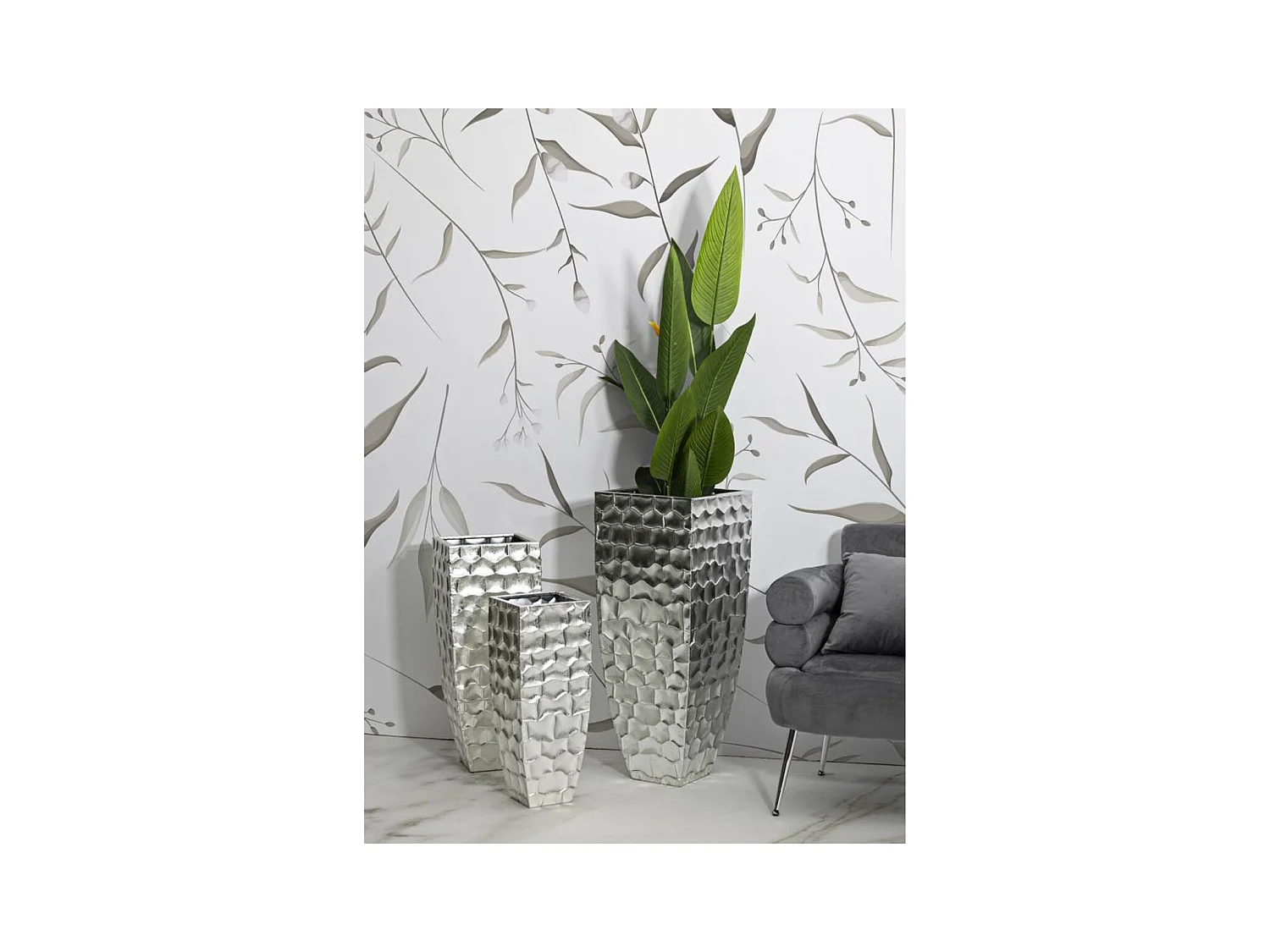 Lot de 3 Pots Décoratifs MF422, Argent, 38,1x38,1x90,8 cm, Seven Design