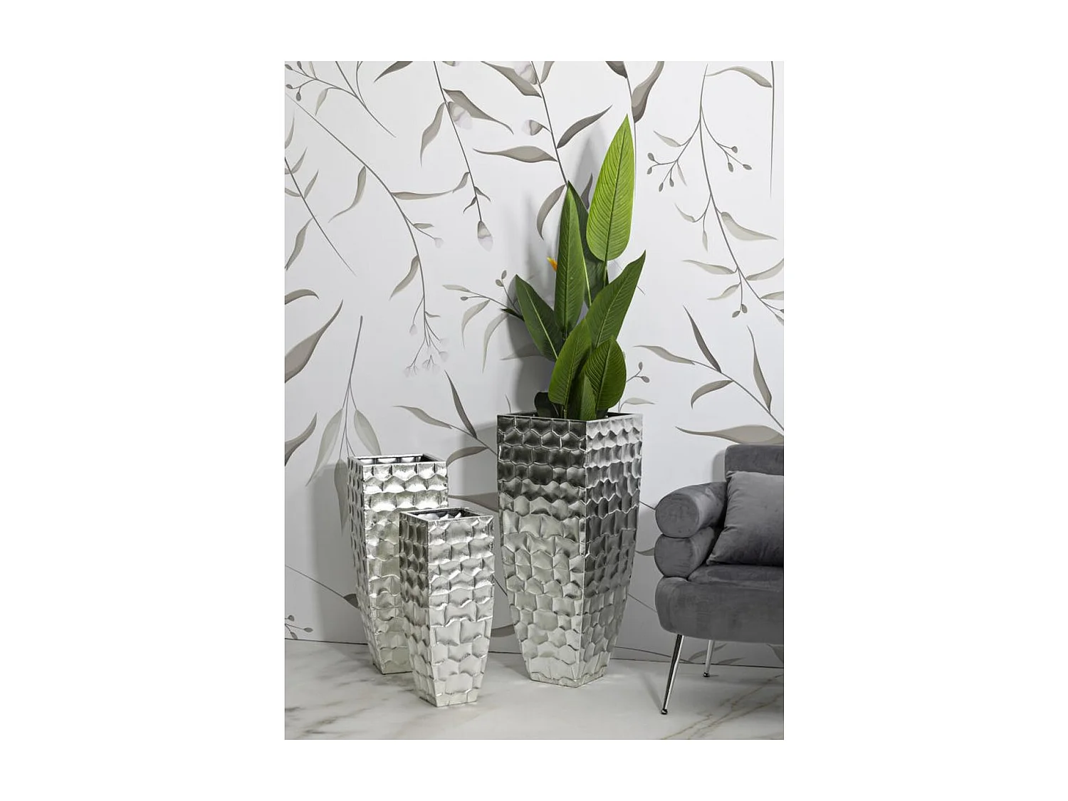 Lot de 3 Pots Décoratifs MF422, Argent, 38,1x38,1x90,8 cm, Seven Design