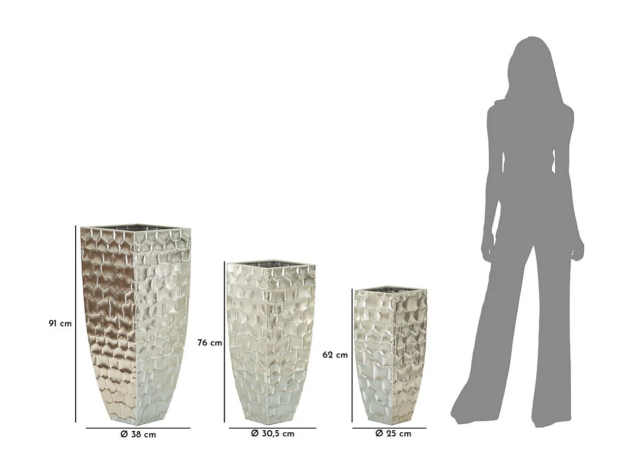 Lot de 3 Pots Décoratifs MF422, Argent, 38,1x38,1x90,8 cm, Seven Design