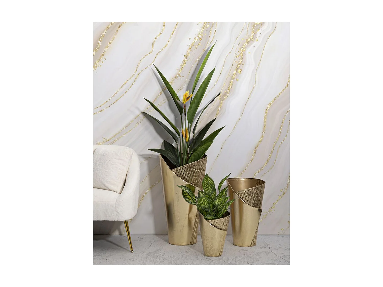 Lot de 3 Pots Décoratifs MF423, Or, 39x42x75 cm, Seven Design