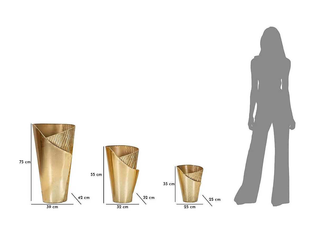 Lot de 3 Pots Décoratifs MF423, Or, 39x42x75 cm, Seven Design