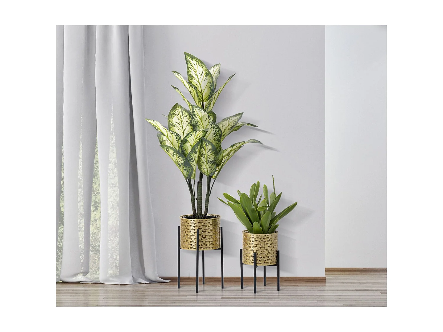 Lot de 2 Cache Pots MF400, Or, 21x21x38 cm, Seven Design