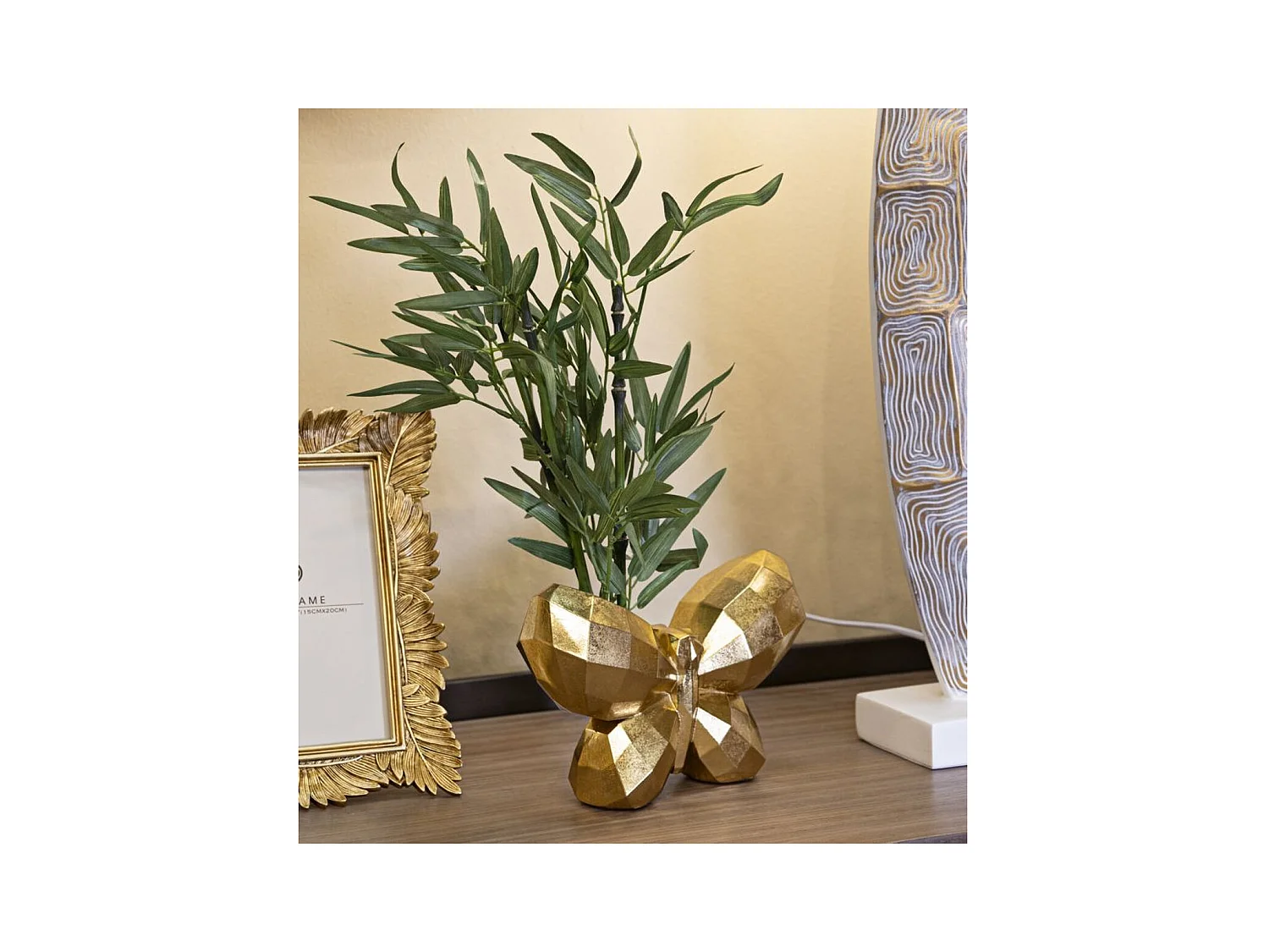 Vase Décoratif Papillon 3, Or, 22,5x8x15 cm, Seven Design