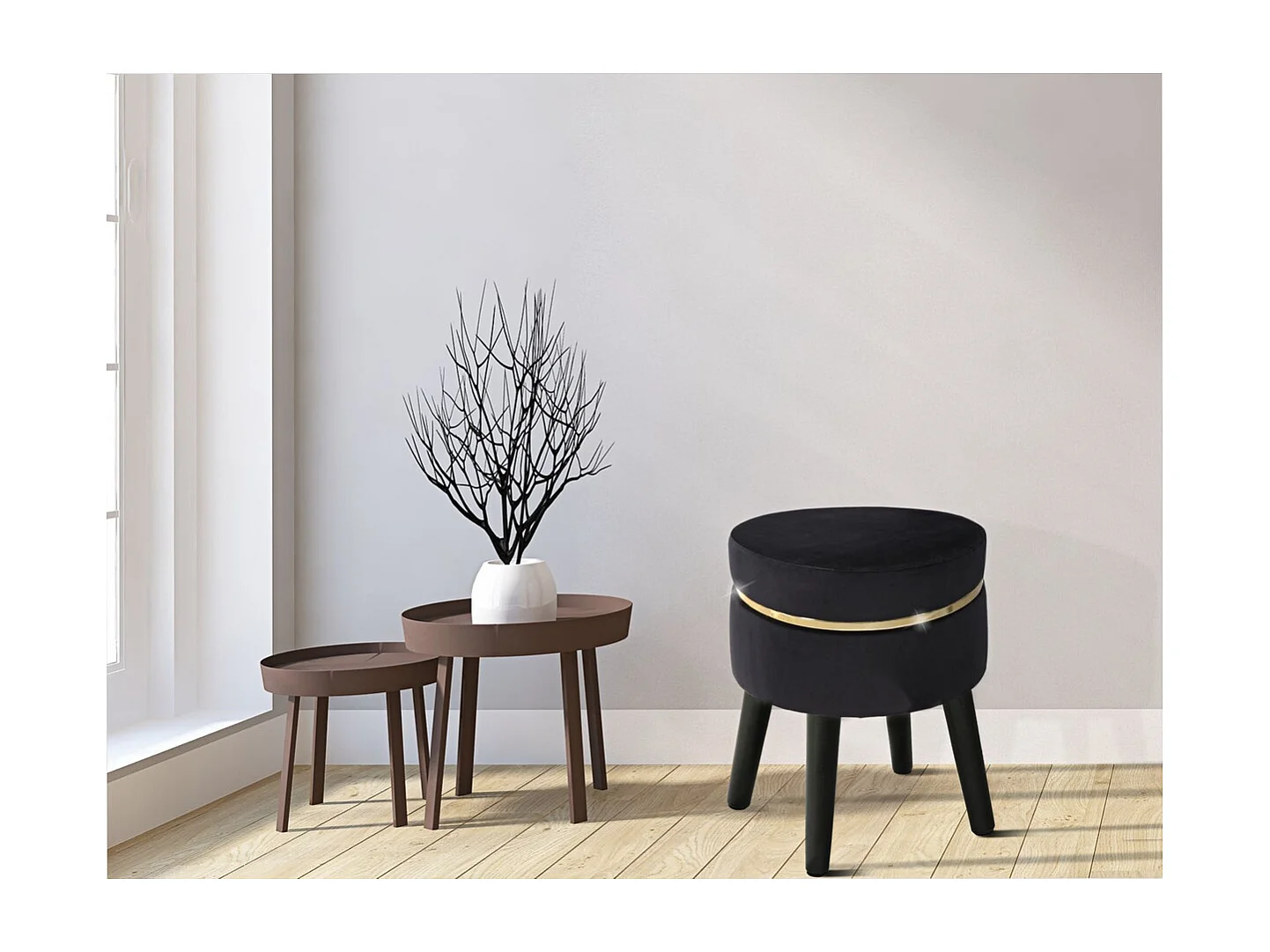 Tabouret Bas MF460, Noir, 35x35x40,5 cm, Seven Design