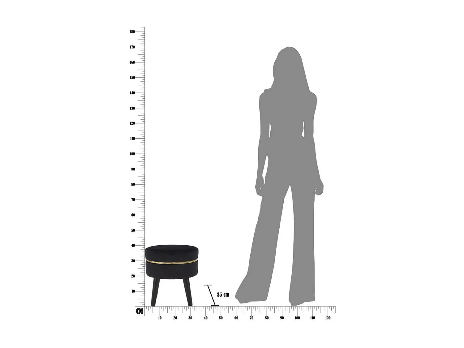 Tabouret Bas MF460, Noir, 35x35x40,5 cm, Seven Design