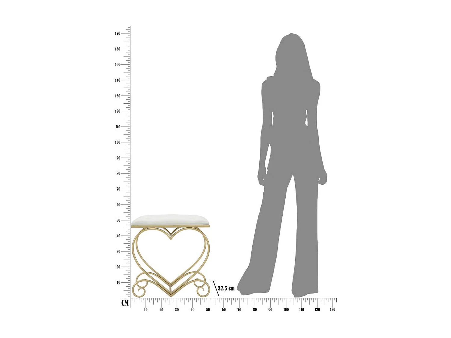 Tabouret Bas Cœur 15, Or, 50x37,5x51,5 cm, Seven Design