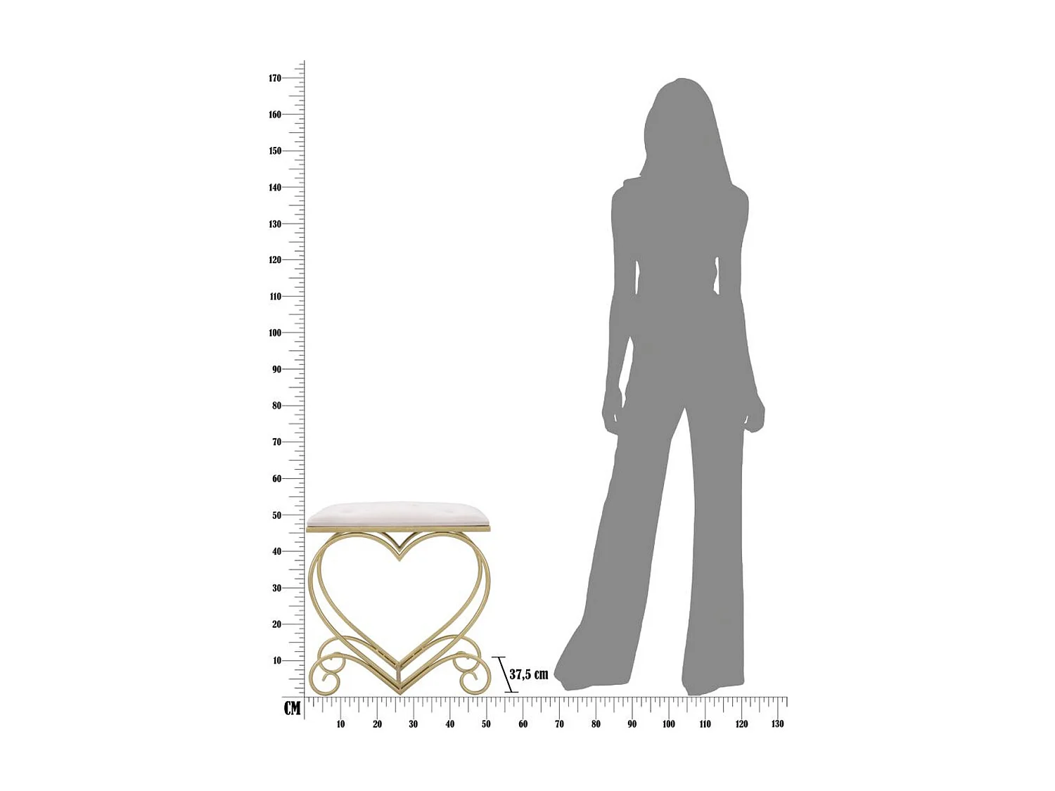 Tabouret Bas Cœur 16, Or, 50x37,5x51,5 cm, Seven Design