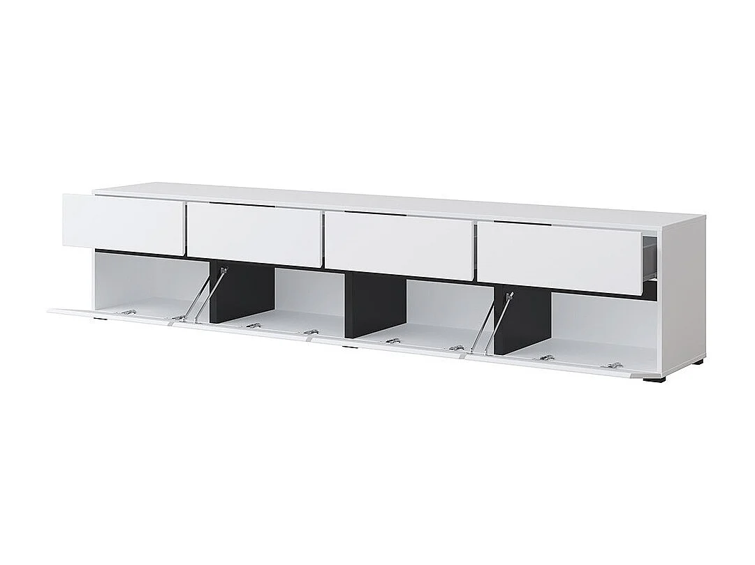 Conjunto de 4 muebles colección HAVANA en colores blanco y negro. Mueble para TV XL, vitrina, mesa baja, estantería.