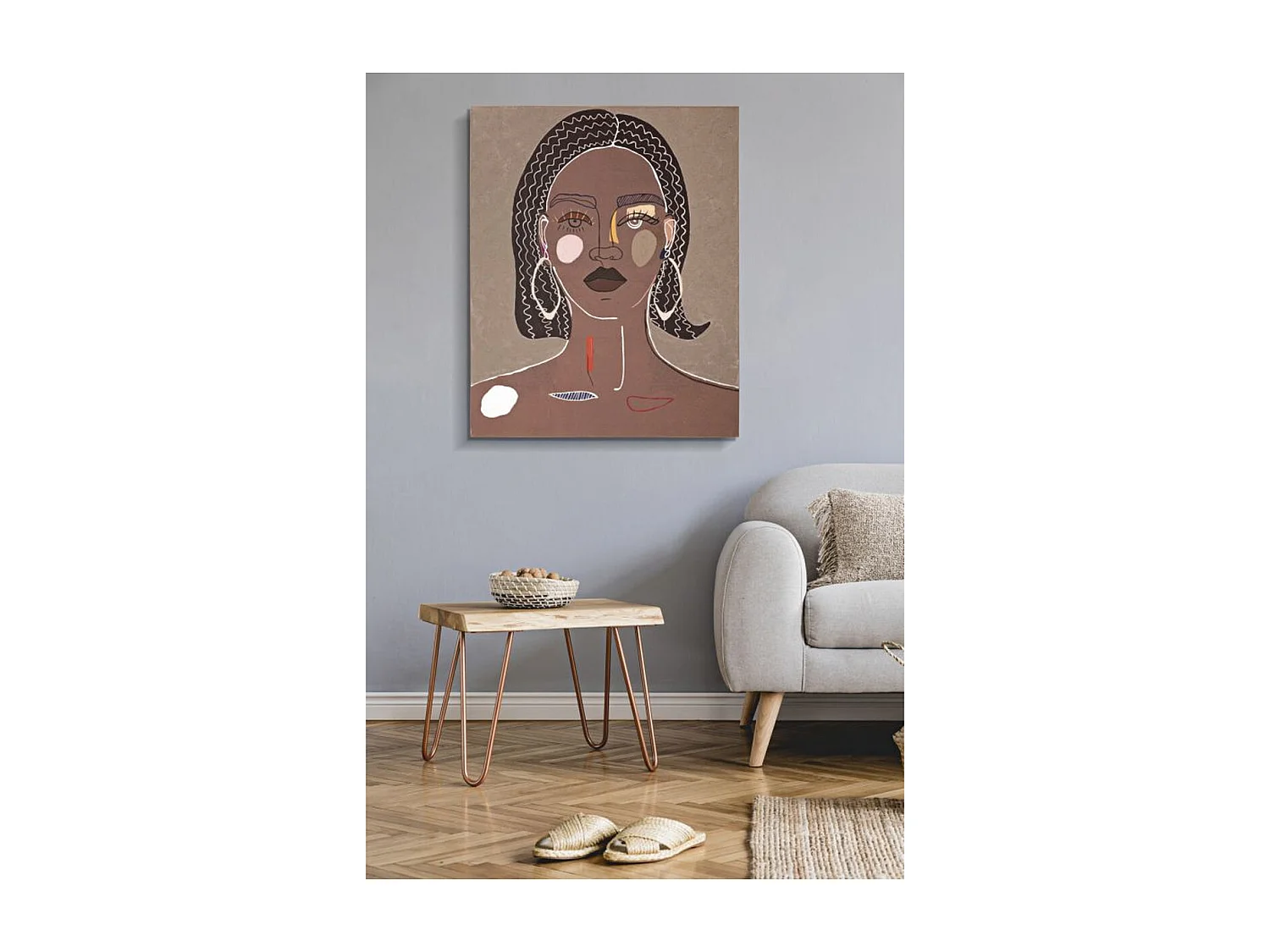 Impression sur Toile Visage 17, Marron, 80x2,8x100 cm, Seven Design