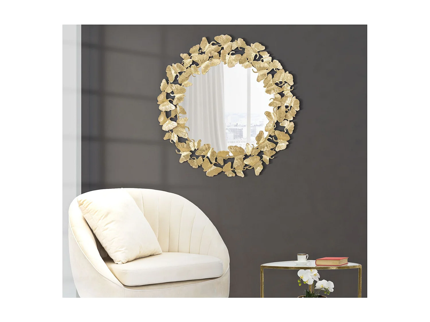 Miroir avec Cadre Papillon 28, Or, 87x2,5x87 cm, Seven Design