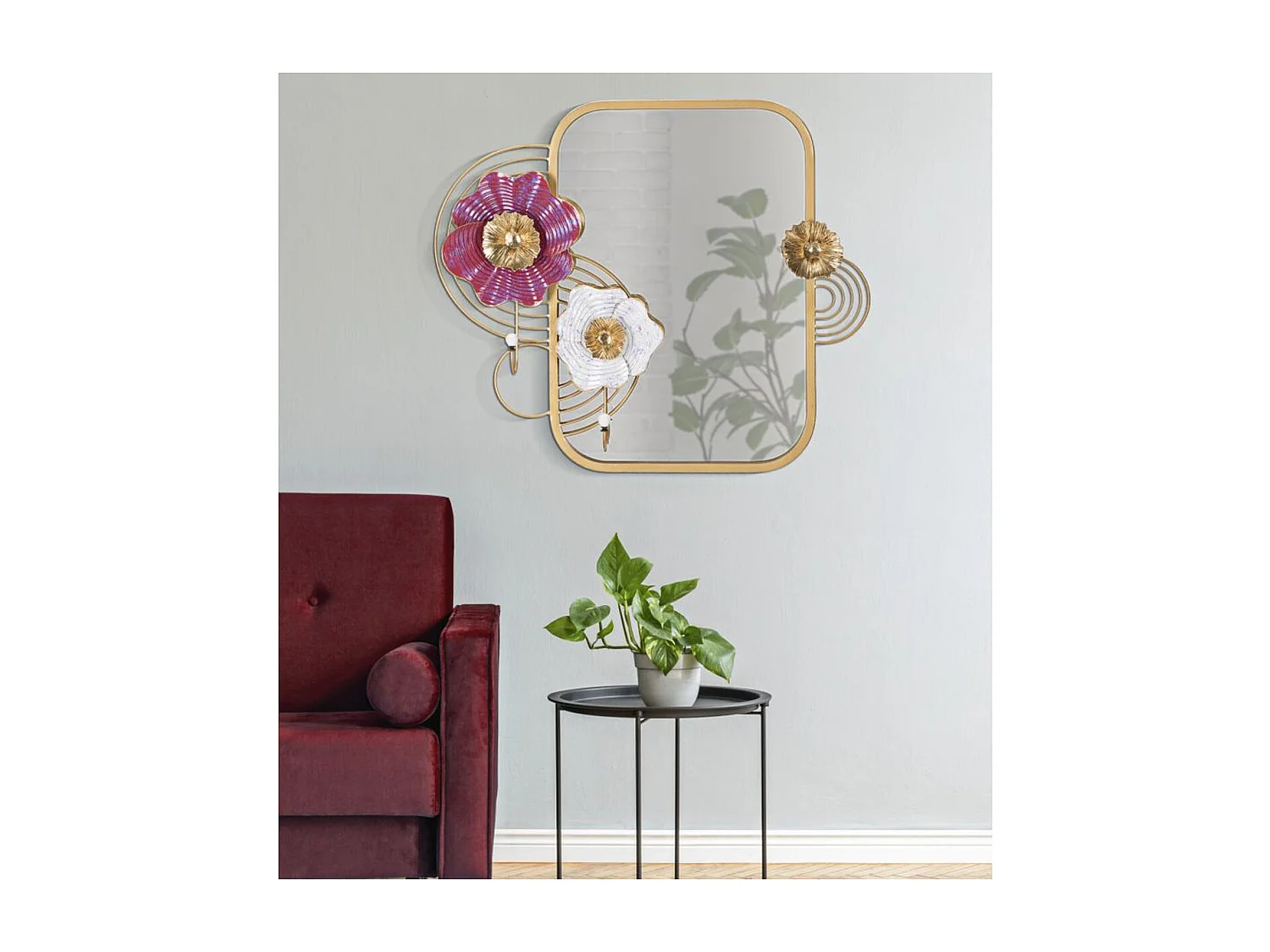 Miroir avec Cadre Fleurs 57, Multicouleur, 75x9,5x64,1 cm, Seven Design