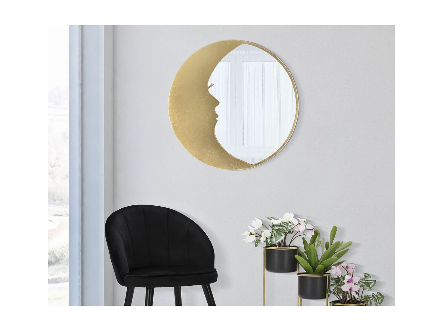 Miroir avec Cadre Lune 1, Or, 72,5x3x72,5 cm, Seven Design