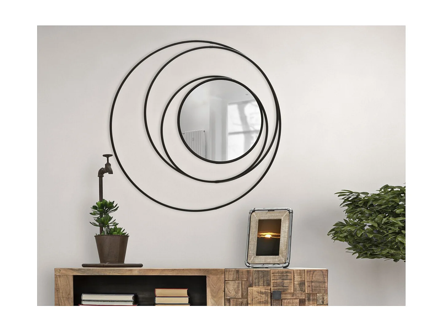 Miroir avec Cadre Papillon 33, Noir, 80x3x80 cm, Seven Design