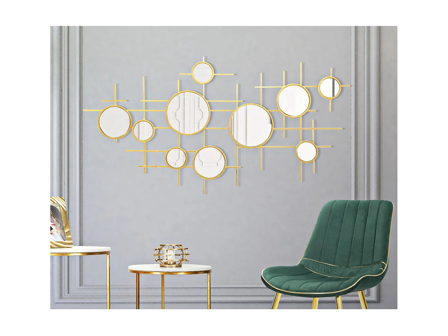 Miroir avec Cadre Cercles 27, Or, 117x4,5x61 cm, Seven Design
