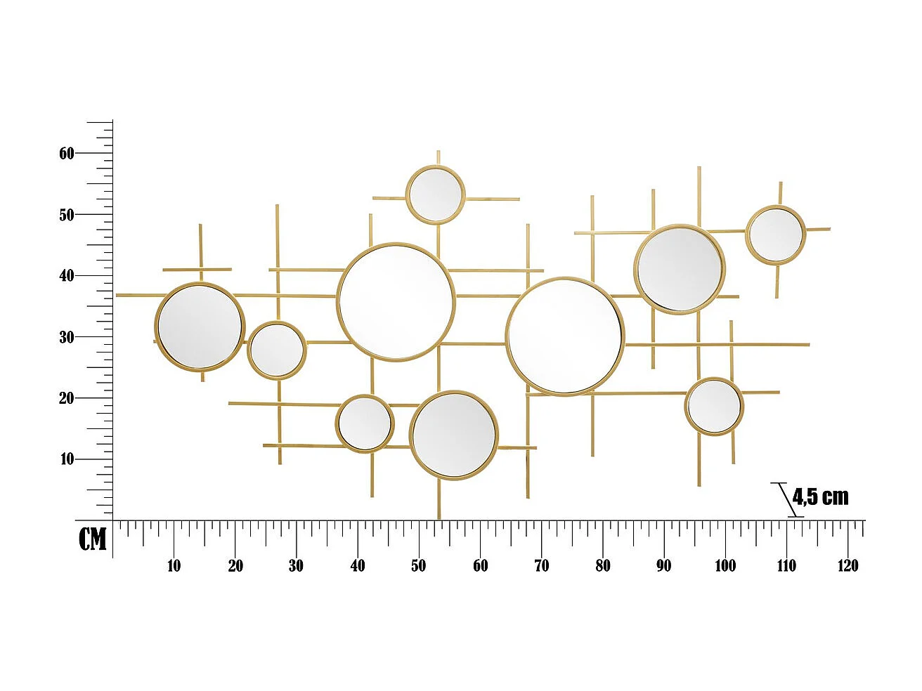 Miroir avec Cadre Cercles 27, Or, 117x4,5x61 cm, Seven Design